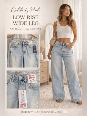 Celebrity Pink Low Rise Wide Leg Jeans Light Wash Size 9/29 NWT